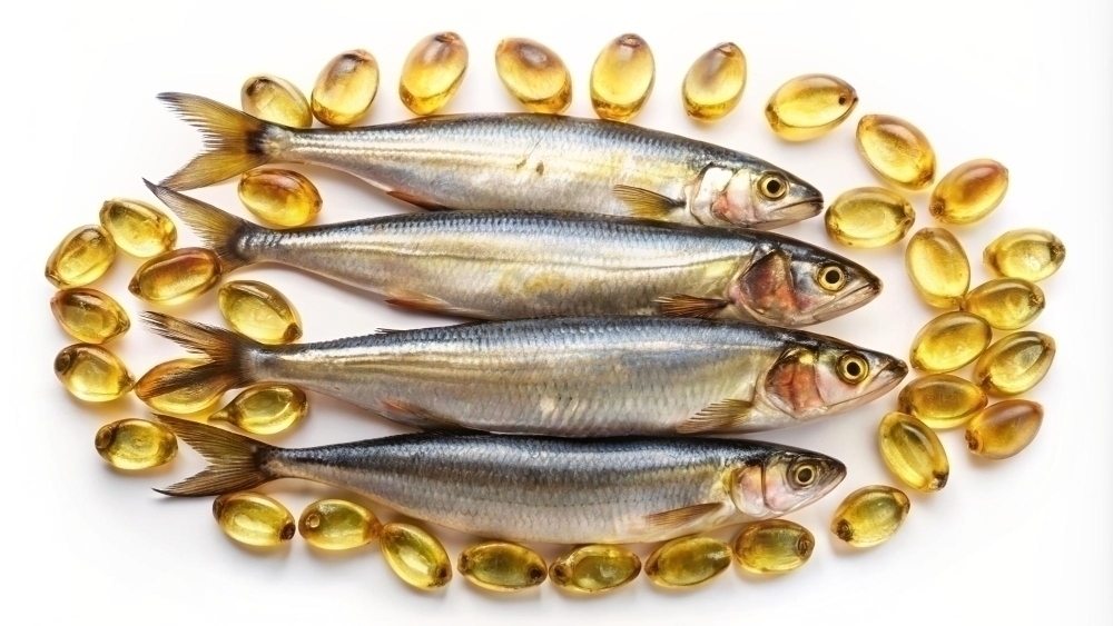A wooden bowl with many pills in it fish oil