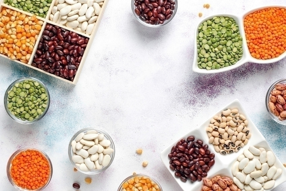 Legumes and beans assortment2.Healthy vegan protein food.