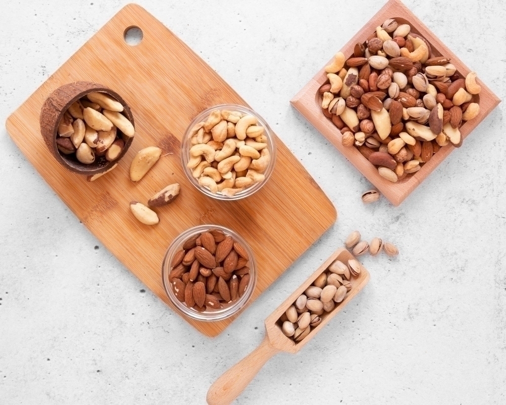 Top view of delicious nuts arrangement as source of niacin vitamin B3